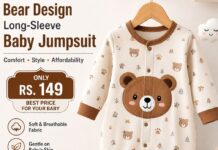 Rs 149 Bear Design Baby Jumpsuit: Adorable Long-Sleeve Style